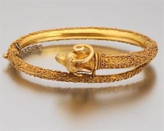 Etruscan Revival Gold Bangle Bracelet 