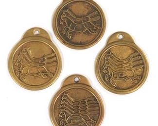 Four Chinese Bronze Horse Requisition Warrant Medallions 