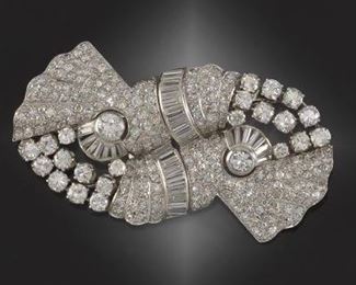 French Art Deco Diamond Duette Brooch