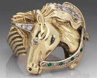 Gentlemans Gold, Diamond and Emerald Unicorn Ring 
