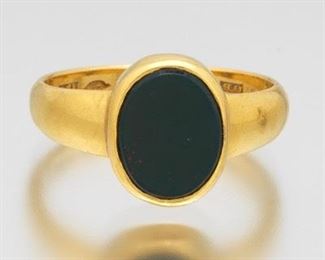Gentlemens Swedish 23K Antique Gold and Blood Stone Ring, dated 1909 