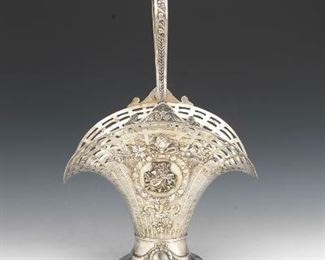 German Silver Large Fan Shape Basket, ca, 19th Century 