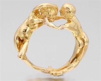 Gold Sculptured Erotic Eternal Love Ring 