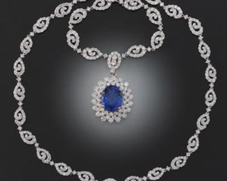 Gorgeous Tanzanite and Diamond Necklace, AIG Report 