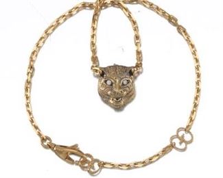 GUCCI Gold, Turquoise and Diamond Panther Head Bracelet 