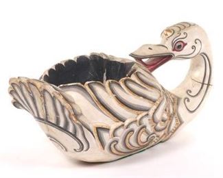 Hand Carved and Painted Swan Planter