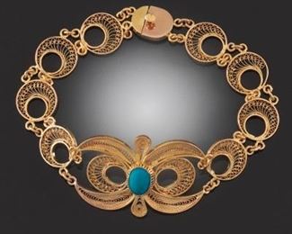 High Karat Gold and Turquoise Cabochon Bracelet 
