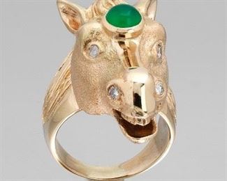 Horse Head Gold and Gemstone Ring 