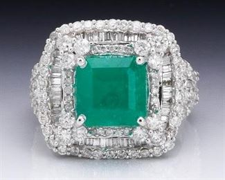 Impressive 4.56 Carat Emerald and Diamond Cocktail Ring 