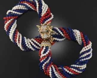 Impressive Dragon and Diamond Tri Color Bead Necklace 