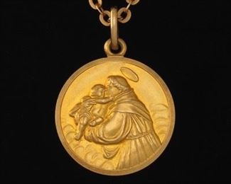 Italian 18K Gold Ecclesiastical Medal on Chain 