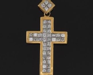Italian 18K Gold and Diamond Cross on Chain 