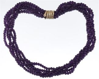 Italian Fine Gold, Diamond and Amethyst Necklace 