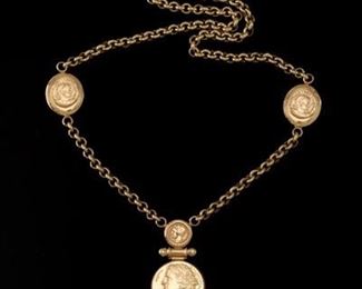 Italian Gold and Intaglio Necklace 