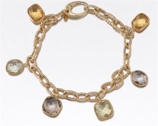 Italian Gold and Gemstone Charm Bracelet 