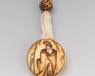 Japanese Carved Walrus Tusk Netsuke with Ojimi Bead 