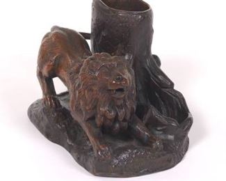 Japanese Carved Wood Lion Brush Holder