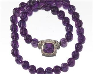 Judith Ripka Amethyst, Gold and Diamond Necklace 