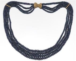 Ladies MuliStrand Faceted Sapphire and Gold Necklace 