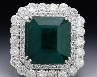LAdies 16.82 Carat Emerald and Diamond Ring, GIA Report 