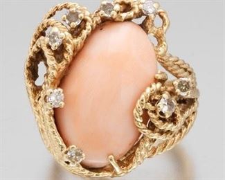 Ladies Angel Skin Coral and Diamond Ring 