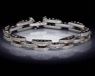 Ladies Art Deco Style Gold and Diamond Arched Bracelet 