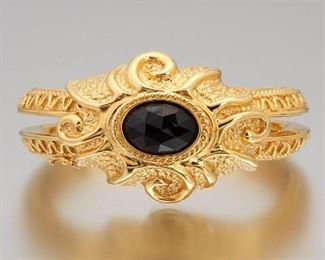 Ladies Baroque Style Italian Gold and Faux Garnet Bangle 
