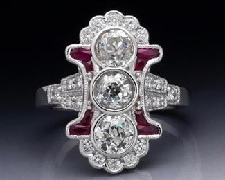 Ladies Art Deco Style Ruby and Diamond Ring 