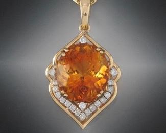 Ladies Citrine and Diamond Pendant on Chain, IAS Report 