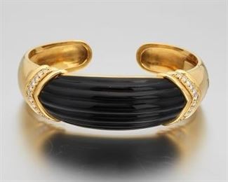 Ladies Carved Onyx and Diamond Bracelet 