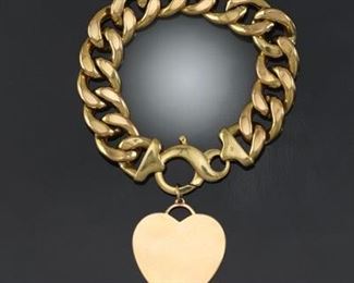 Ladies Classical Curb Link Bracelet with Heart Charm