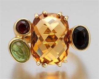 Ladies Citrine, Peridot, Pink Tourmaline, and Topaz Ring 