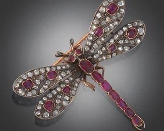 Ladies Diamond and Ruby Dragonfly Brooch 