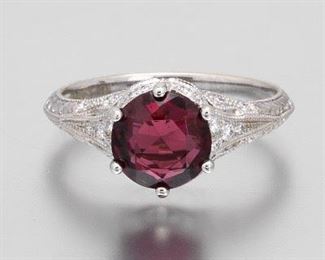Ladies Edwardian Style Gold, Garnet and Diamond Ring 