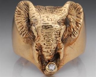 Ladies Gold and Diamond Elephant Ring 