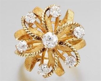 Ladies Gold and Diamond Floral Design Ring 