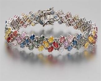 Ladies Gold and Multicolor Sapphire and Diamond Bracelet 