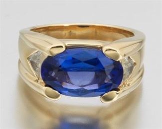 Ladies Gold, 3.50 ct Tanzanite and Diamond Ring 