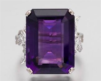 Ladies Gold Palladium Plated, Amethyst and Diamond Cocktail Ring 