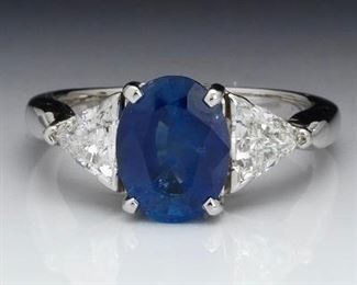 Ladies Gold, Blue Sapphire and Diamond Ring 