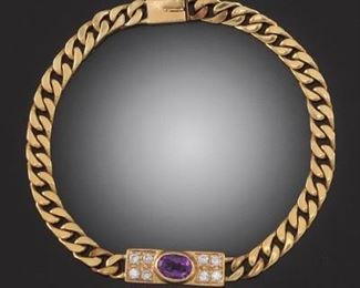 Ladies Gold, Diamond and Amethyst Bracelet 