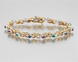 Ladies Gold, Diamond and Gemstone Bracelet 