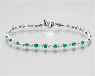 Ladies Gold, Emerald and Diamond Tennis Bracelet 