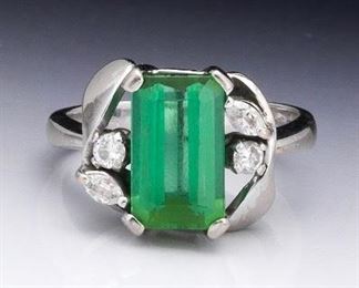 Ladies Gold, Green Tourmaline and Diamond Ring 