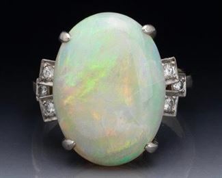 Ladies Gold, Opal and Diamond Ring 