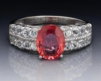 Ladies Gold, Pink Sapphire and White Topaz Ring 