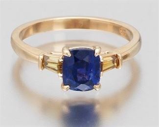 Ladies Gold, Royal Blue Sapphire and Diamond Ring 