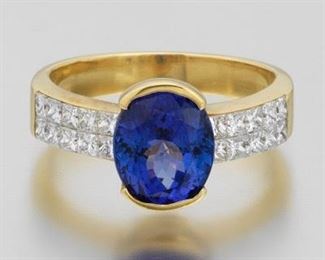 Ladies Gold, Tanzanite and Diamond Ring 