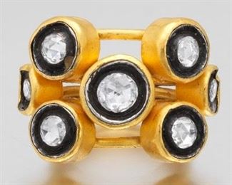 Ladies High Karat Gold and Rose Cut Diamonds Ring 