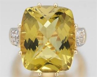 Ladies Impressive Gold, 25 ct Lime Quartz and Diamond Cocktail Ring 